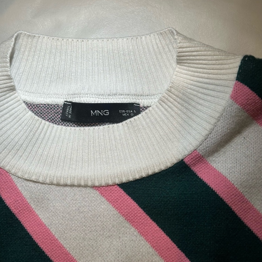 MANGO Striped Green and‎ Pink Sweater Preppy - Picture 4 of 5